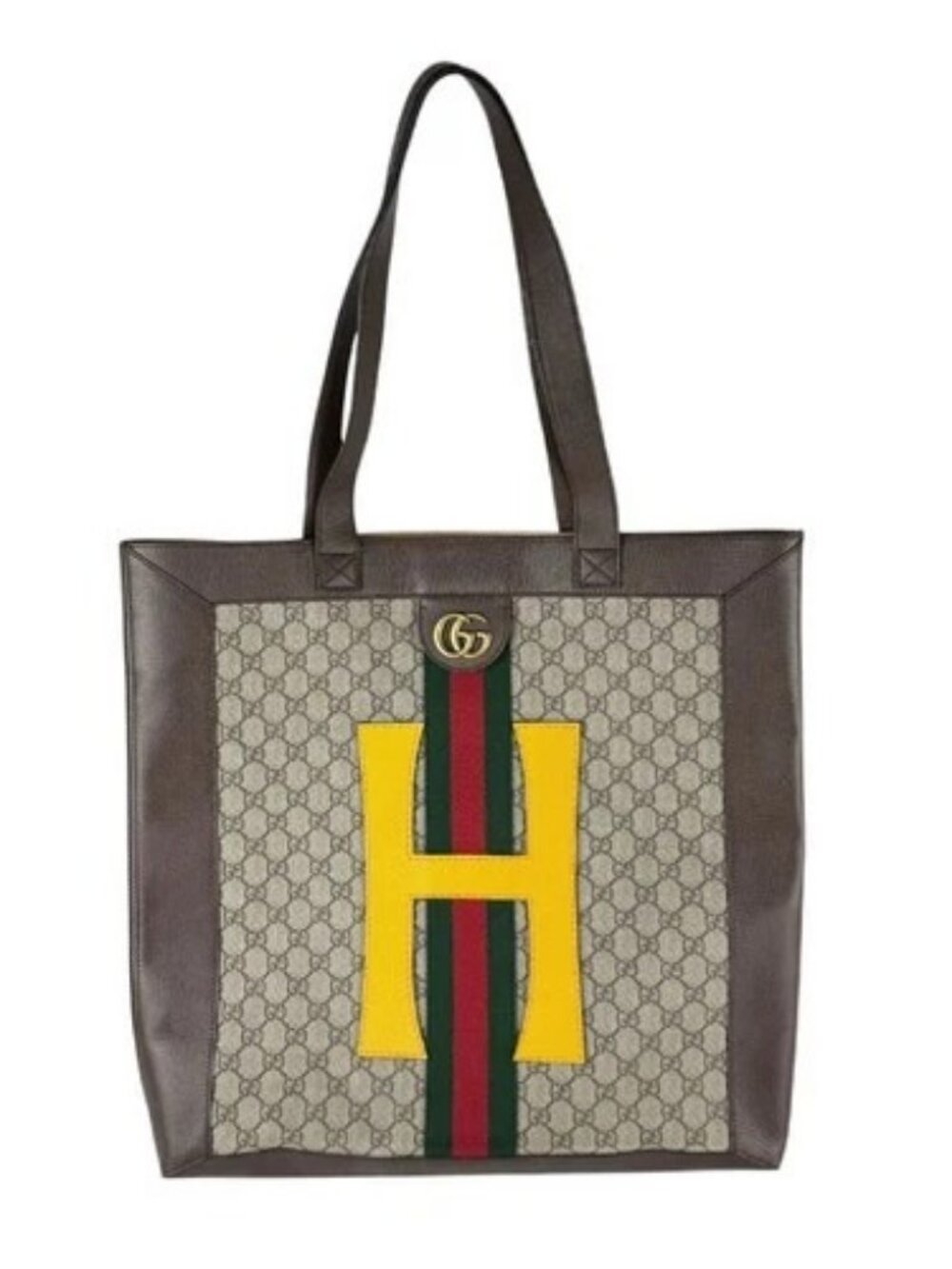 Auth GUCCI Ophidia Handbag Tote Bag Brown/Yellow PVC/Leather - z11005